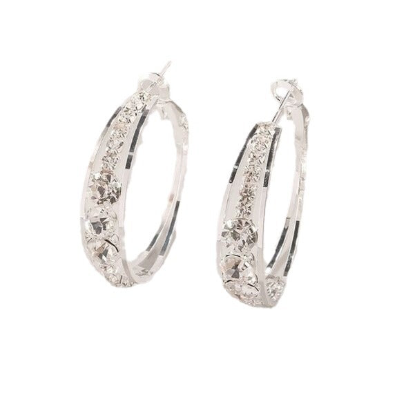 Silver-tone hoop earrings with pavé mosaic stones and hinged backs