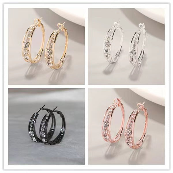 Mosaic hoop earring set: gold, silver, black, and rose with hinged backs