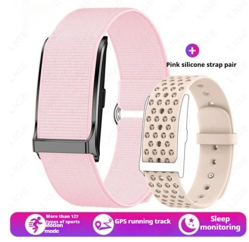 Pink silicone fitness tracker strap with GPS running & sleep monitoring features