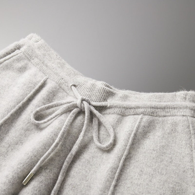 Soft gray drawstring sweatpants with ribbed waistband, cozy casual wear for everyday comfort