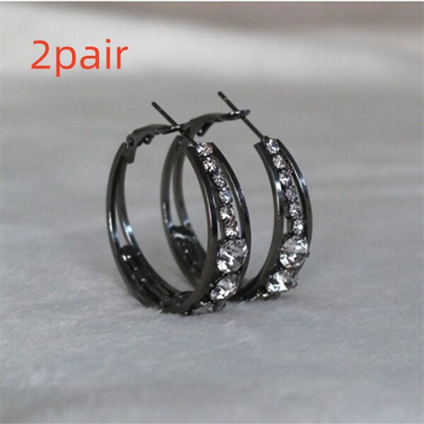 Black-tone pavé mosaic hoop earrings with hinged backs