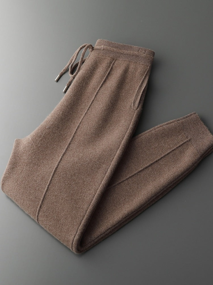 Soft brown knit joggers with drawstring waist, cozy casual wear for everyday comfort