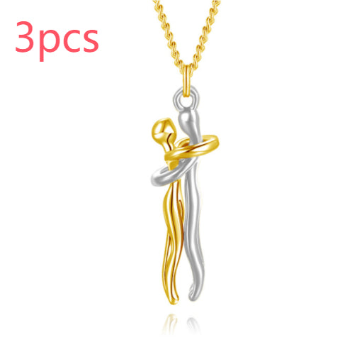 Gold tone love hug pendant necklace with two-tone hugging couple charm