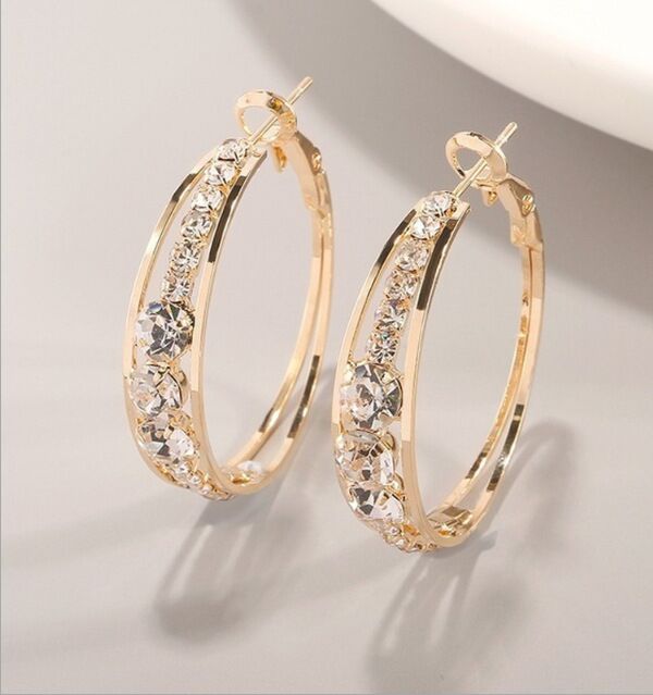 Gold-tone pavé mosaic hoop earrings with hinged backs